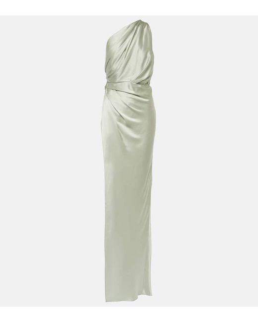 The Sei Green Draped One-shoulder Silk Satin Gown