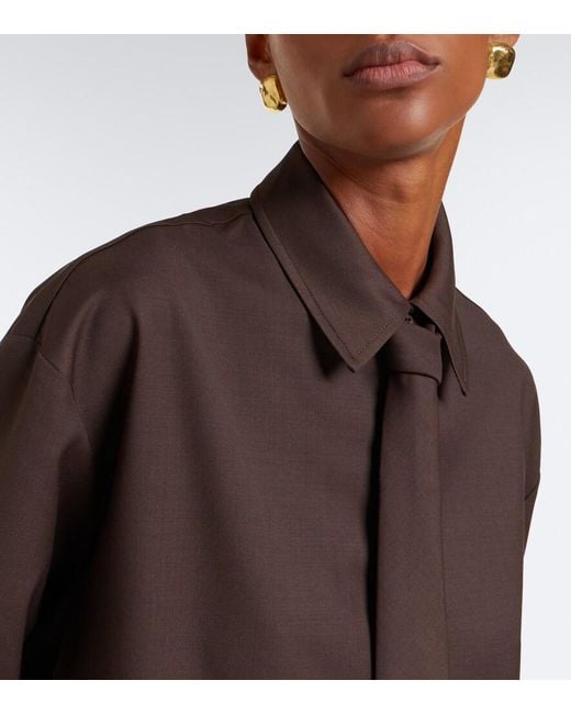 Frankie Shop Brown Peri Tie-Neck Shirt