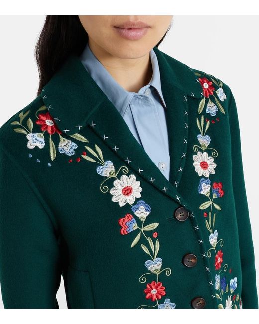 Rixo Green Jude Embroidered Floral Wool-Blend Jacket