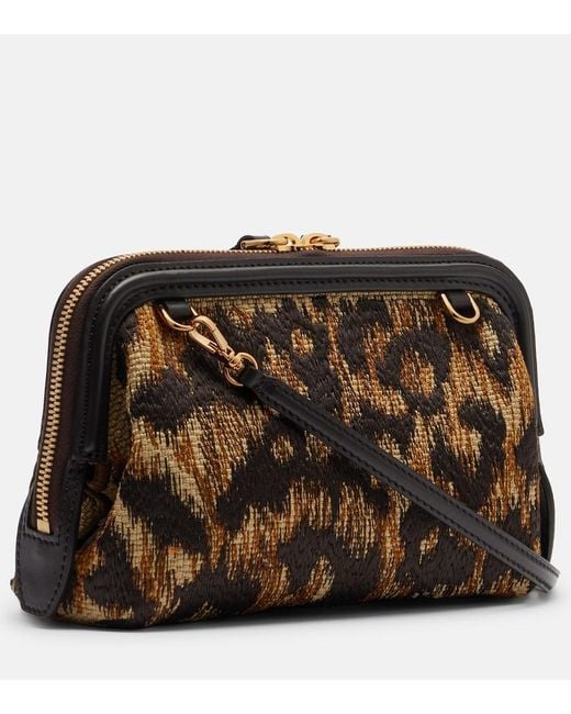 Etro Brown Doc Leather-Trimmed Raffia-Effect Crossbody Bag