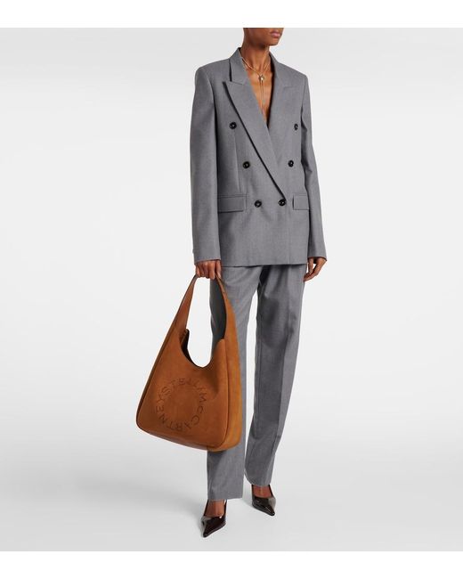 Stella McCartney Brown Logo Large Faux Suede Tote Bag