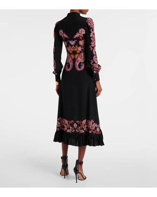 Etro Black Paisley Silk Midi Dress