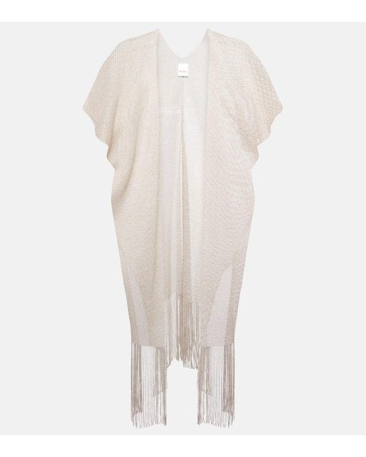 Max Mara White Fringed Lurex Beach Cover-Up