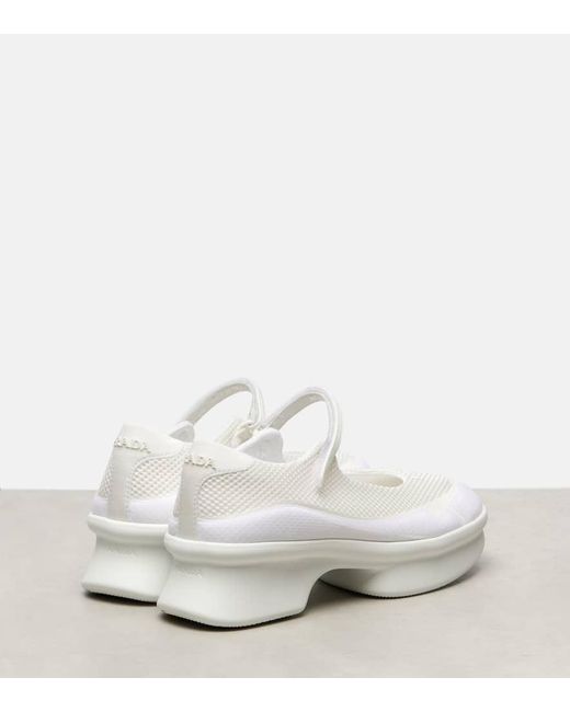 Prada White Wavy Mesh Mary Jane Flats