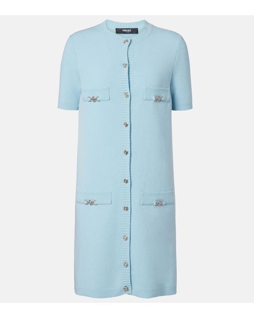 Versace Blue Medusa Wool And Cashmere Shirt Dress
