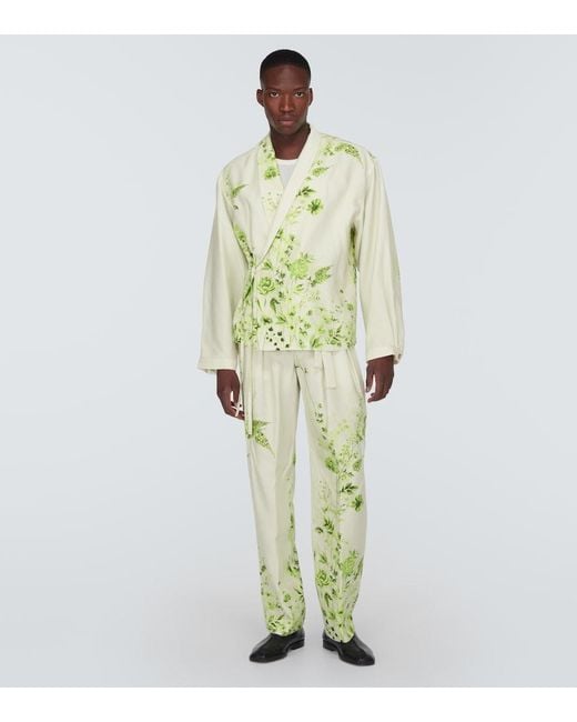 King & Tuckfield Yellow Floral Belted Straight Pants for men