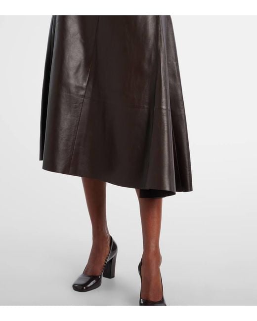 The Row Brown Hedora Leather Midi Skirt