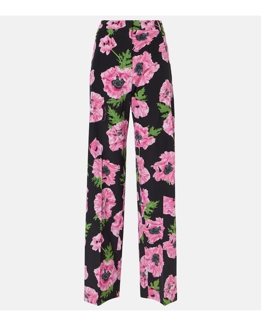 Stella McCartney Red Poppy Floral Wide-Leg Pants