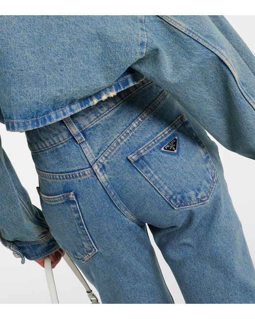 Jeans rectos de tiro medio Prada de color Blue