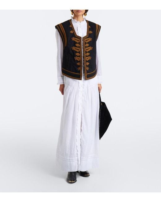 Isabel Marant Black Edmee Embroidered Denim Vest