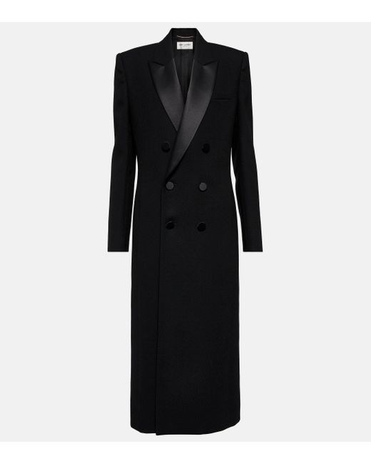 Manteau de smoking en crepe de laine Saint Laurent en coloris Black