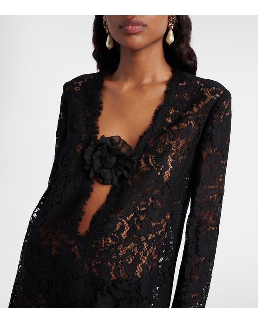 Dolce & Gabbana Black Floral-Applique Lace Minidress