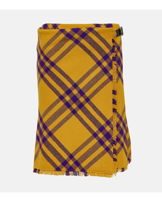 Burberry Checked Wool Wrap Skirt Lyst