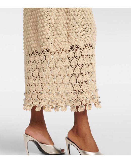 Rabanne Natural Embellished Crochet Cotton Midi Dress