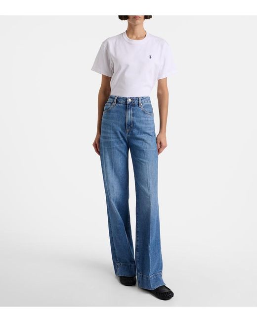 FRAME Blue Slice High-Rise Flared Jeans