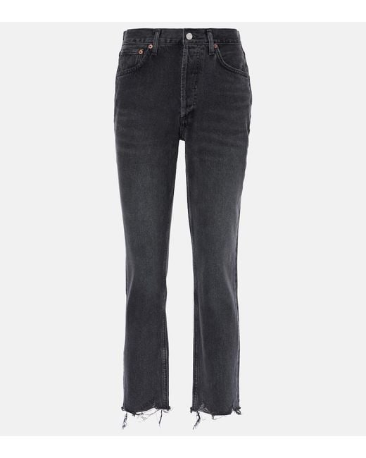Agolde Blue Riley High-Rise Cropped Straight Jeans