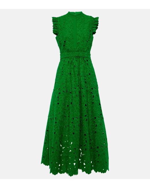 Erdem Green Floral Cutwork Cotton-blend Dress