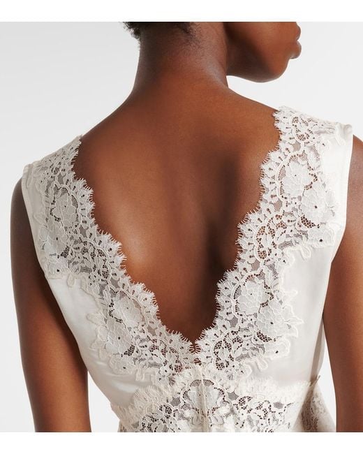 Rixo White Emmie Lace-Trimmed Satin Top