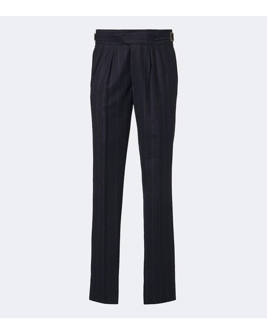 Rubinacci Blue Striped Virgin Wool Straight Pants for men