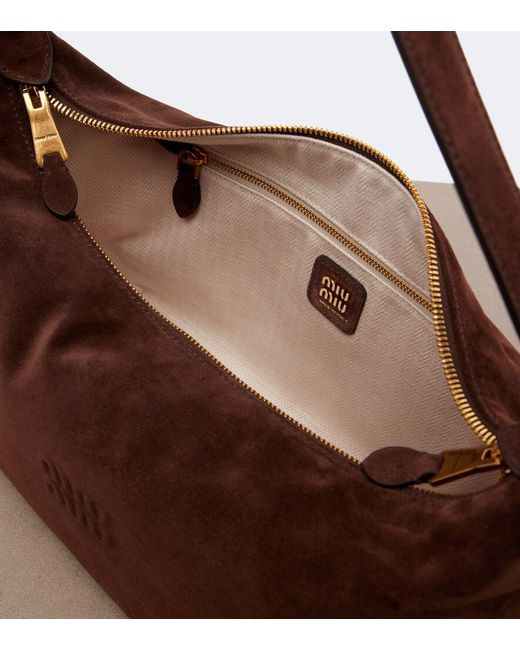 Miu Miu Brown Spirit Medium Suede Shoulder Bag