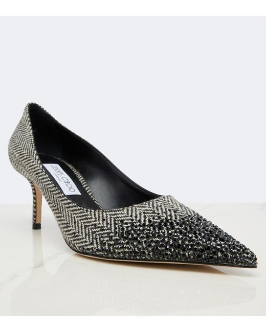 Jimmy Choo Black Love Embellished Herringbone Pumps