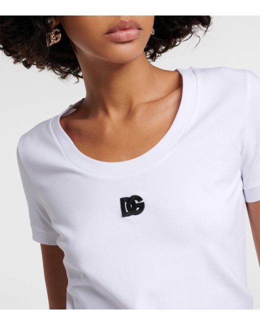 Dolce & Gabbana White Logo Cotton-blend Jersey T-shirt