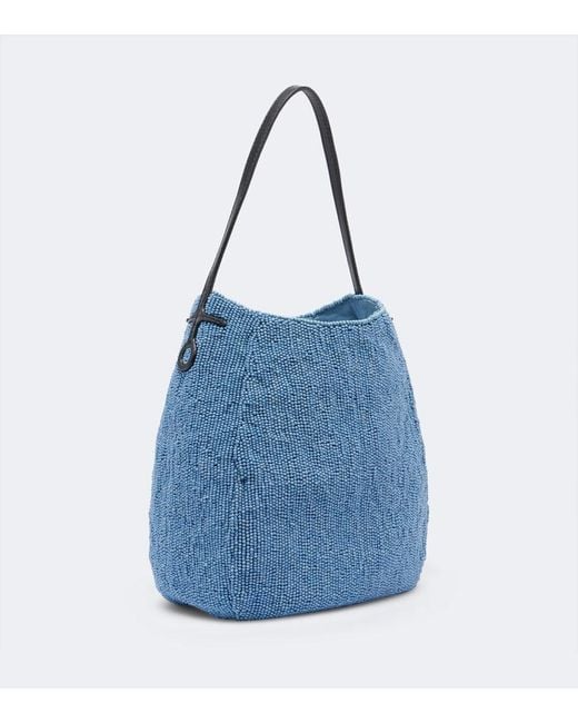 J.W. Anderson Blue Bulb Small Beaded Leather-Trimmed Shoulder Bag