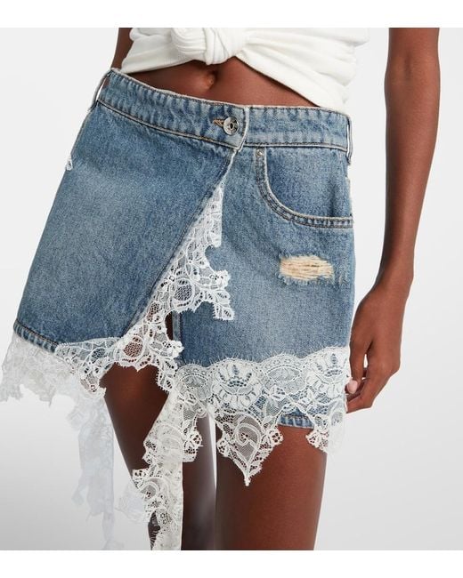 Blumarine Blue Lace-Trimmed Denim Miniskirt