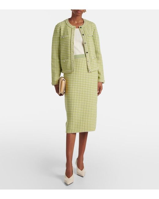 Tory Burch Green Knitted Checked Pencil Skirt