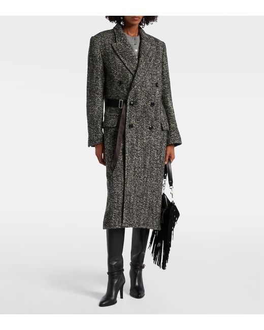 Isabel Marant Black Ebyane Chevron Wool-Blend Tweed Coat