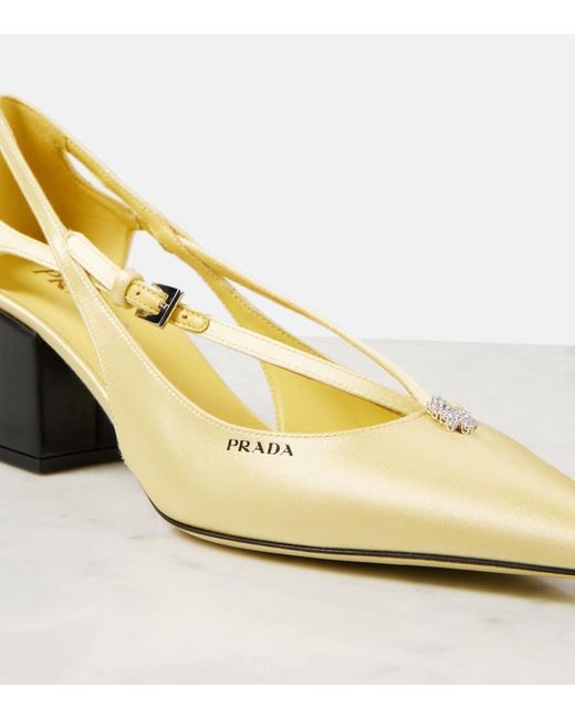 Prada Yellow 55 Embellished Cutout Satin Pumps