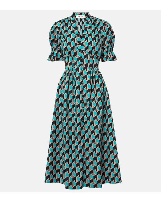 Diane von Furstenberg Green Erica Printed Cotton Midi Dress