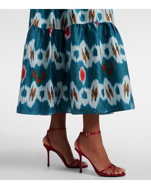 Erdem Blue Printed Tiered Cotton Shirt Dress