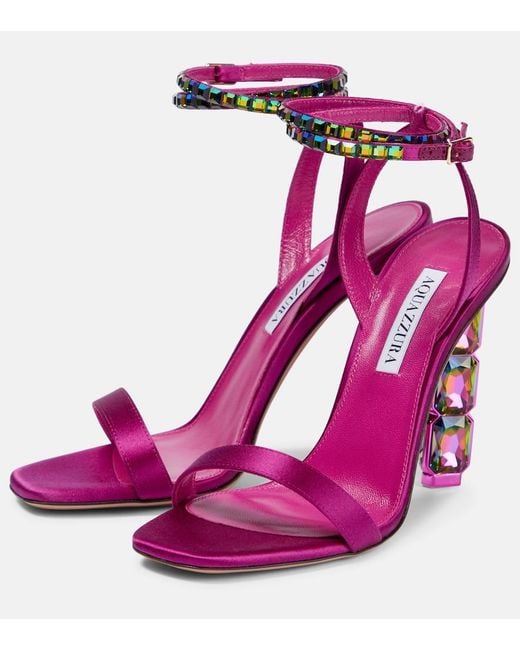 Aquazzura Pink Aura Embellished Satin Sandals