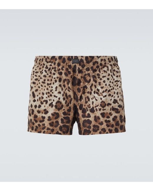 Dolce & Gabbana Brown Leopard-Print Swim Trunks for men