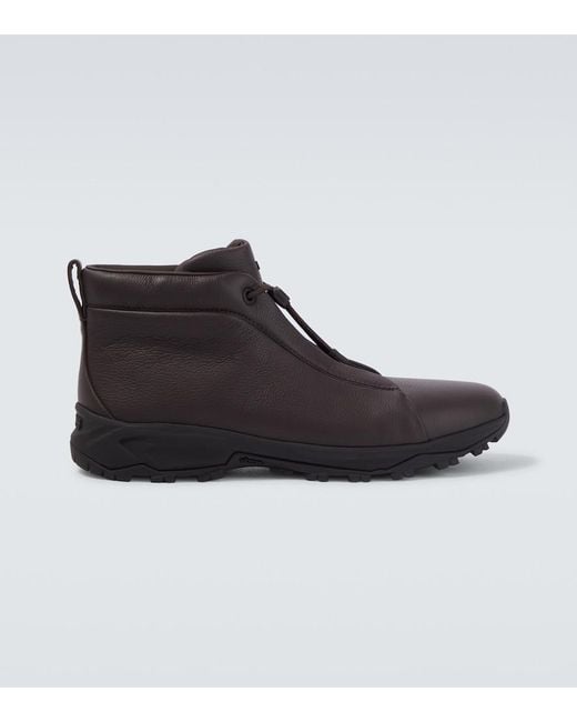 Zegna Black Triple Stitch Vetta Leather Sneakers for men
