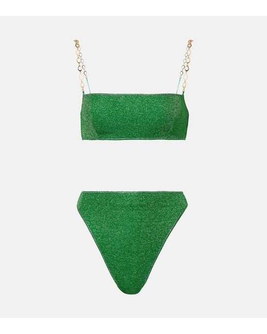 Oseree Green Lumiere O Chain Lame Bikini