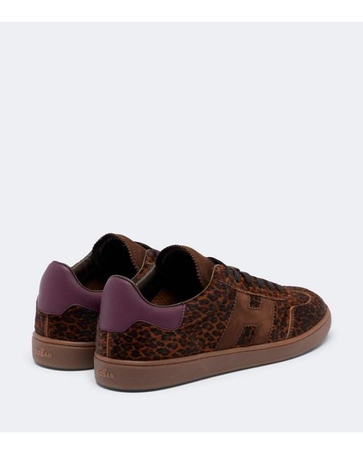 Hogan Brown H647 Leopard-Print Calf Hair Sneakers