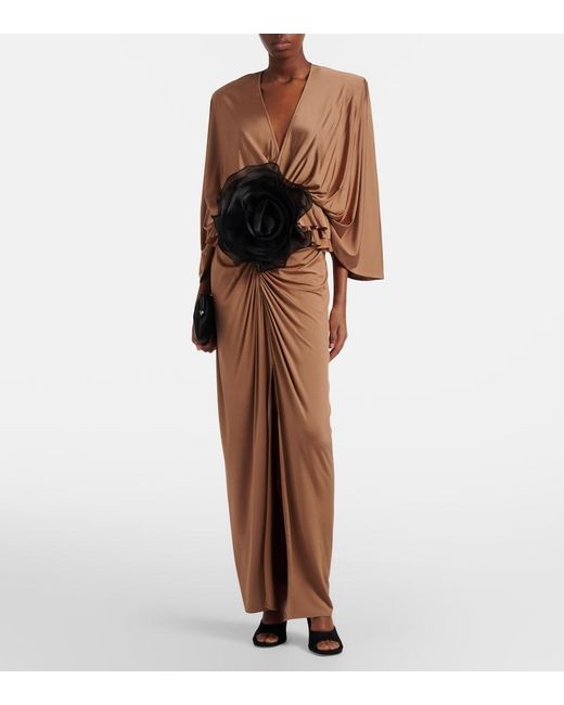 JACQUES WEI Brown Floral-Applique Jersey Maxi Dress