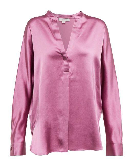 Vince Silk Satin Blouse in Pink | Lyst