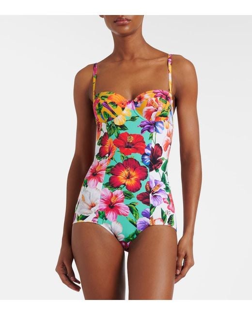 Dolce & Gabbana Red Floral Swimsuit