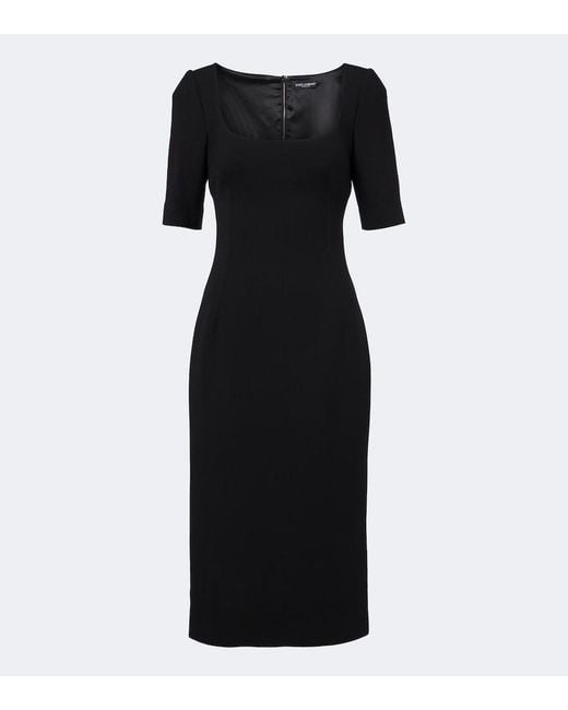 Dolce & Gabbana Black Virgin Wool Crepe Midi Dress