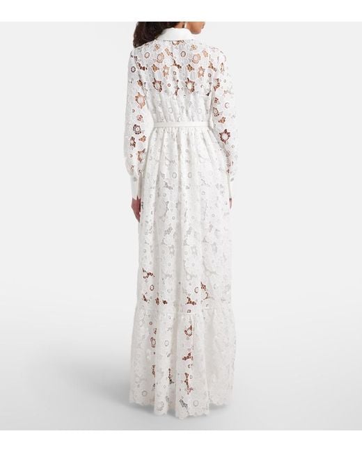 Self-Portrait White Belted Guipure Lace Shirt Dress