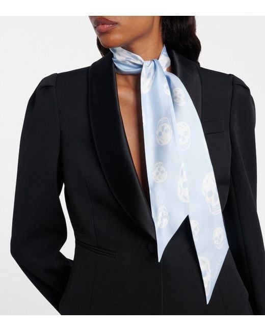 McQueen White Skull Silk Scarf