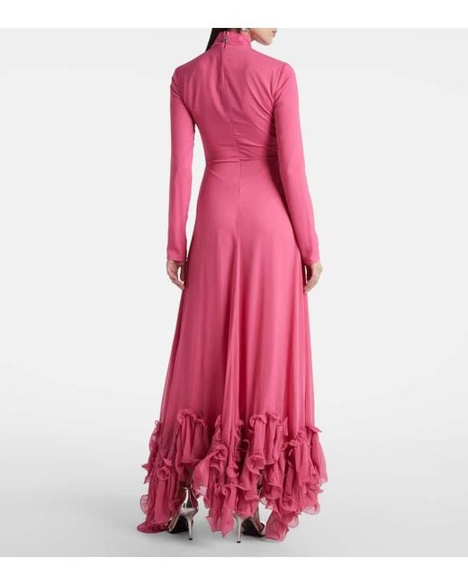 ROTATE BIRGER CHRISTENSEN Pink Ruffled Chiffon Maxi Dress