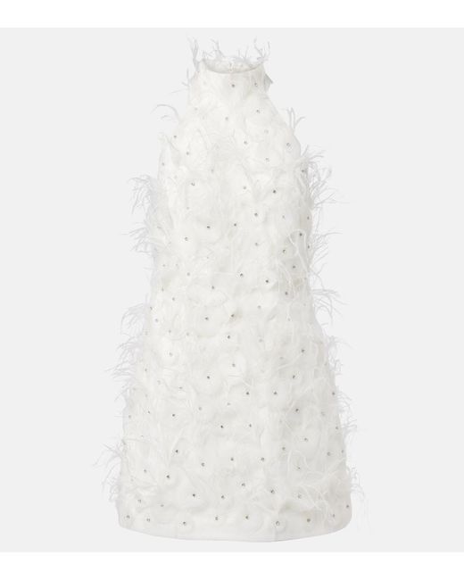 Rebecca Vallance White Bridal Meha Feather-Trimmed Minidress
