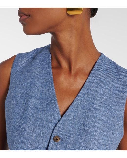 Polo Ralph Lauren Blue Linen And Cotton Twill Vest