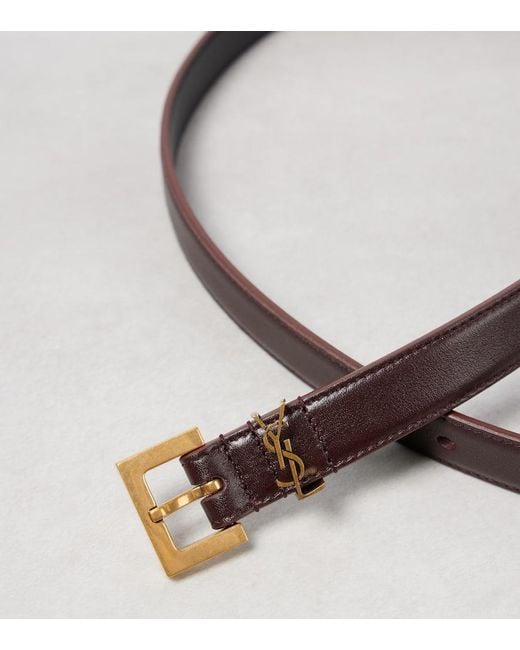 Ceinture Fine Cassandre En Cuir Saint Laurent en coloris Brown