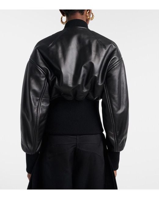Alaïa Black Leather Bomber Jacket