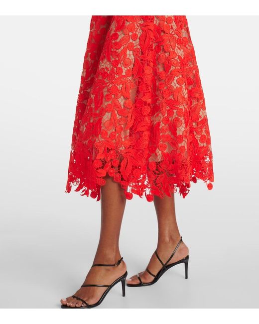 Oscar de la Renta Red Guipure Lace Cocktail Dress
